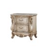 2 Drawer Nightstand With Raised Scrolled Floral Moulding, White