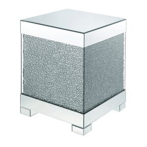Contemporary Square Wooden End Table with Faux Crystal Inlays, Silver