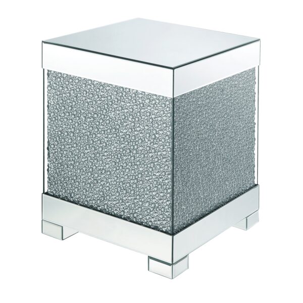 1502202669911c8912af5.jpeg Contemporary Square Wooden End Table with Faux Crystal Inlays, Silver
