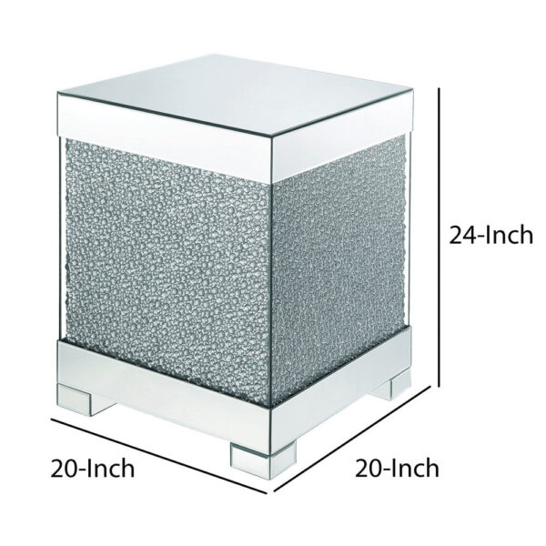 1502202669911c9a018e8.jpeg Contemporary Square Wooden End Table with Faux Crystal Inlays, Silver