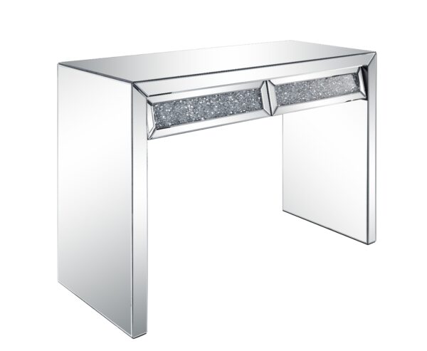 Console Table with Two Storage Drawers and Faux Diamond Inlay, Silver