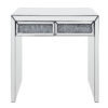 Console Table with Two Storage Drawers and Faux Diamond Inlay, Silver
