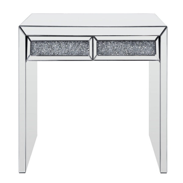 Console Table with Two Storage Drawers and Faux Diamond Inlay, Silver