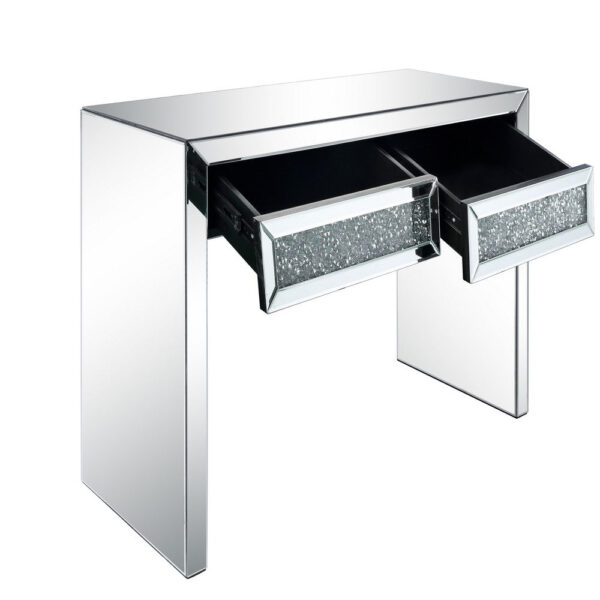 Console Table with Two Storage Drawers and Faux Diamond Inlay, Silver