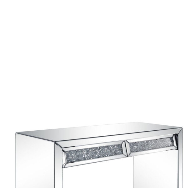 Console Table with Two Storage Drawers and Faux Diamond Inlay, Silver