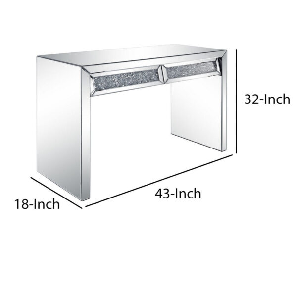 Console Table with Two Storage Drawers and Faux Diamond Inlay, Silver