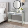 Console Table with Two Storage Drawers and Faux Diamond Inlay, Silver