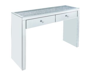 Wooden Console Table with 2 Storage Drawers and Faux Diamond Inlay, Silver