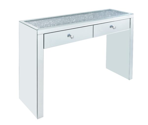 1502202669911cc5d841a.jpeg Wooden Console Table with 2 Storage Drawers and Faux Diamond Inlay, Silver