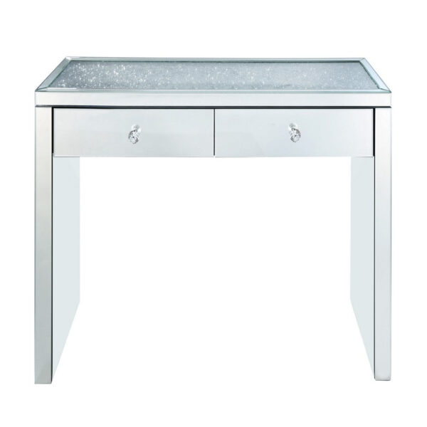 1502202669911cd0582a5.jpeg Wooden Console Table with 2 Storage Drawers and Faux Diamond Inlay, Silver