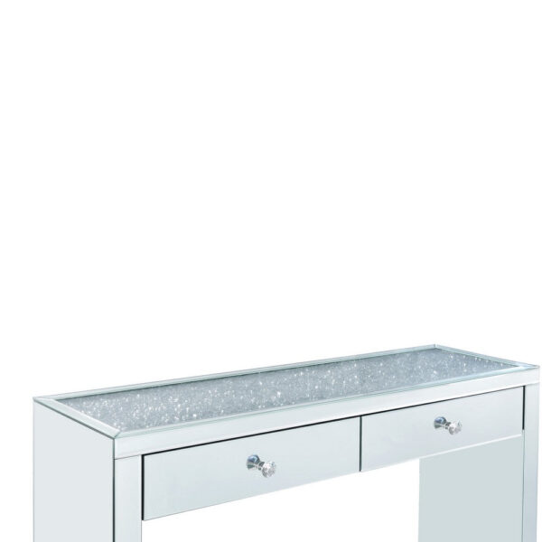 1502202669911cd35d108.jpeg Wooden Console Table with 2 Storage Drawers and Faux Diamond Inlay, Silver