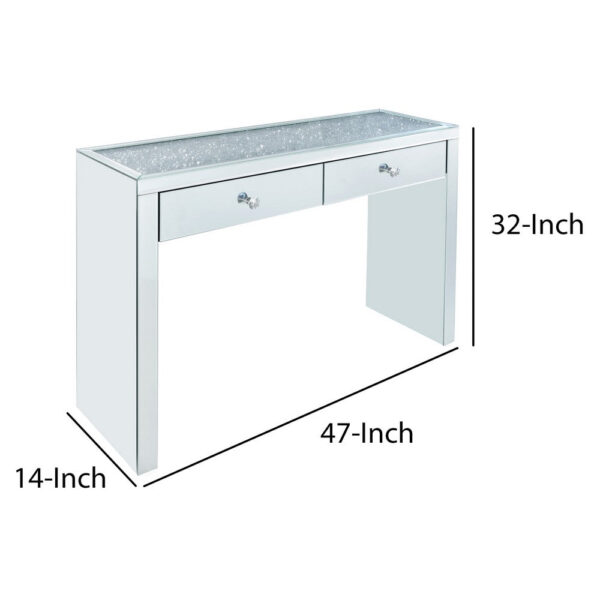 1502202669911cd4df205.jpeg Wooden Console Table with 2 Storage Drawers and Faux Diamond Inlay, Silver