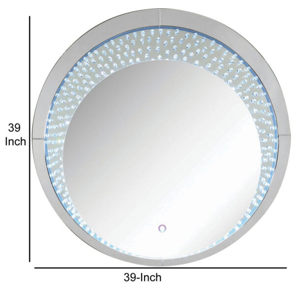 1502202669911ce0c45c3.jpeg Round Accent Wall Decor with LED Bulb and Beveled Edges, Silver