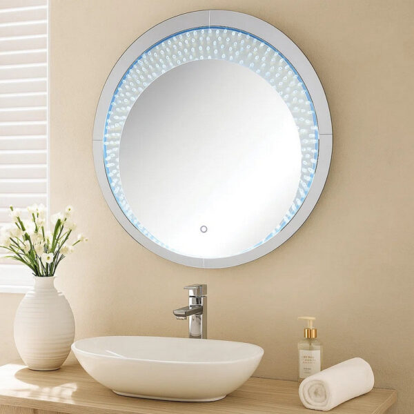 1502202669911ce25ad1b.jpeg Round Accent Wall Decor with LED Bulb and Beveled Edges, Silver