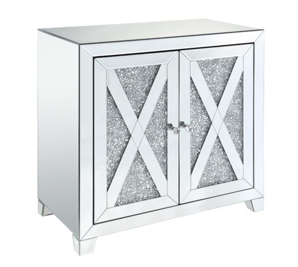 1502202669911d000bdf4.jpeg Storage Cabinet with Mirror Trim and X Shape Design, Silver