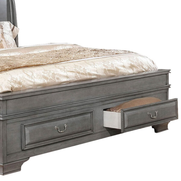 Wooden Queen Size Bed with Spacious Storage Drawers, Gray