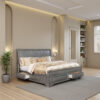 Wooden Queen Size Bed with Spacious Storage Drawers, Gray