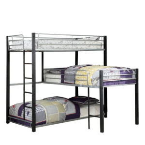 1502202669911d2125767.jpeg 3 Tier Industrial Style Twin Bunk Bed with Corner Design, Black and Gray