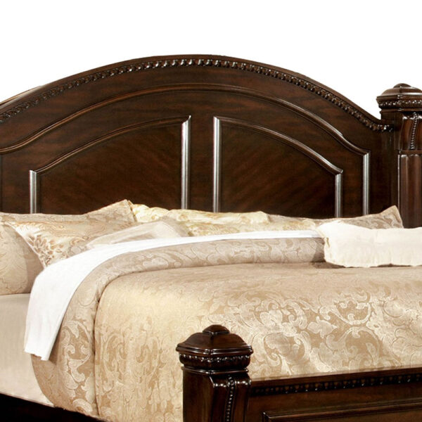 Wooden Queen Size Bed with Intricate Trimmed Headboard, Brown