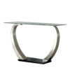 Rectangular Glass Top Sofa Table with Curved Pedestal Base, Black and Gray