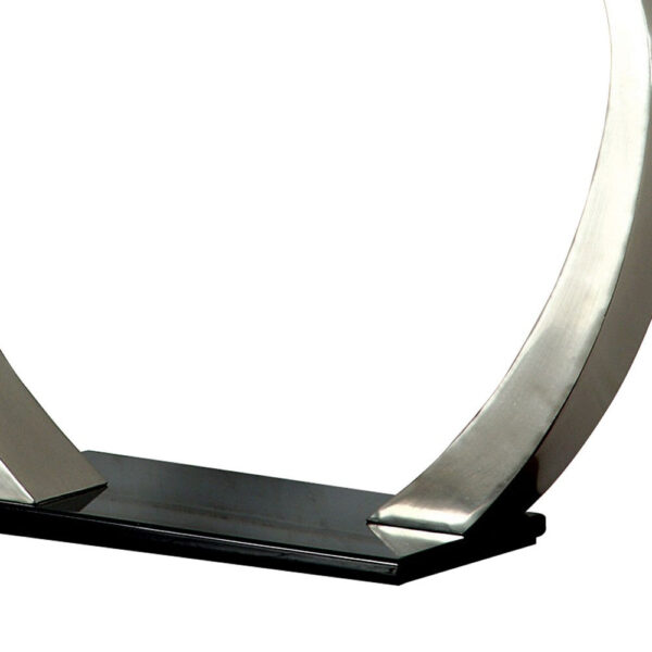 Rectangular Glass Top Sofa Table with Curved Pedestal Base, Black and Gray