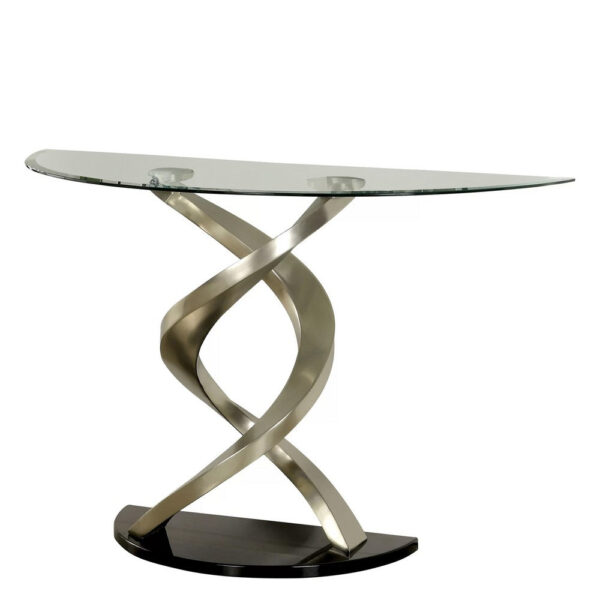 1502202669911d825eb34.jpeg Sofa Table with Twisted Metal Base and Semi Circular Glass Top, Silver