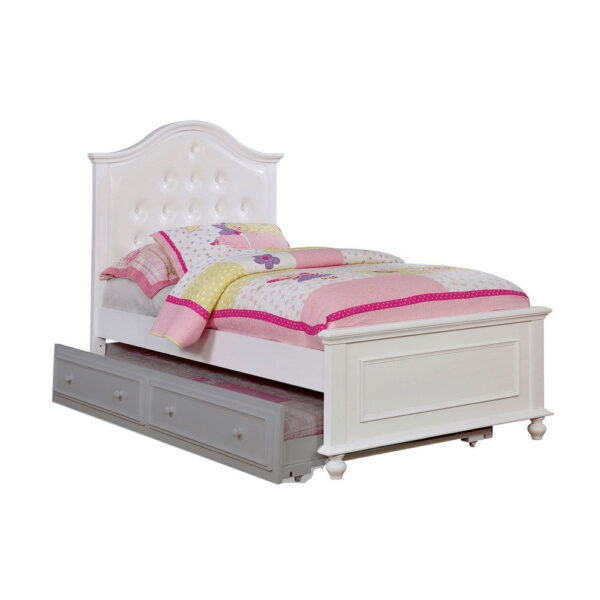 Wooden Twin Size Bed with Camelback Design Headboard and Turned Legs, White
