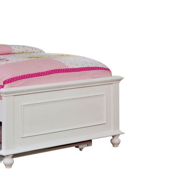 Wooden Twin Size Bed with Camelback Design Headboard and Turned Legs, White