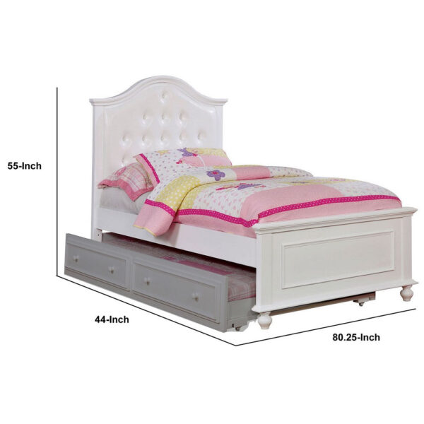 Wooden Twin Size Bed with Camelback Design Headboard and Turned Legs, White