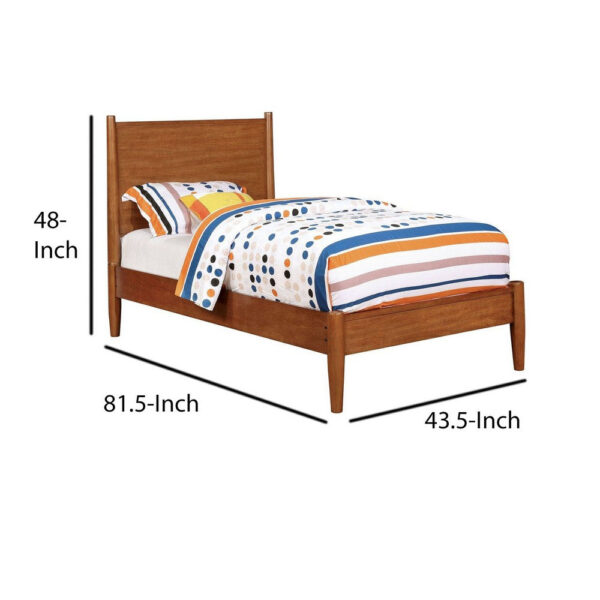Wooden Transitional Twin Bed With Round Tapered Legs, Oak Brown