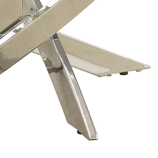 Oval Shape Glass Top Coffee Table with Criss Cross Base, Silver and Clear