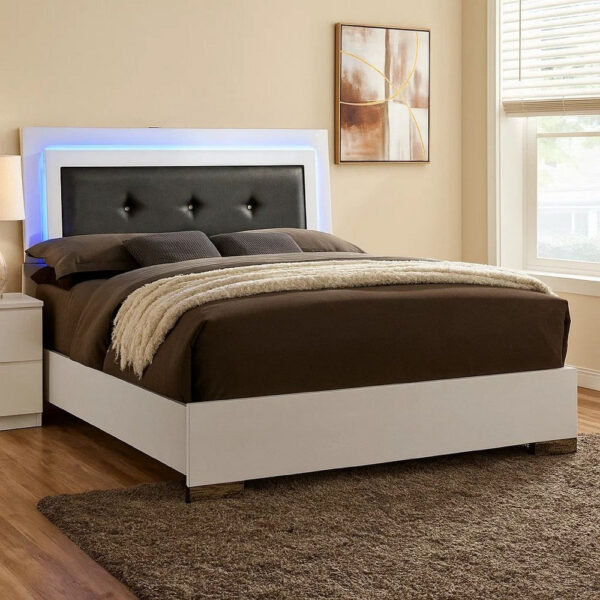 1502202669911e0087e5e.jpeg Contemporary Full Bed with LED Trim and Lacquer Coating, White and Gray