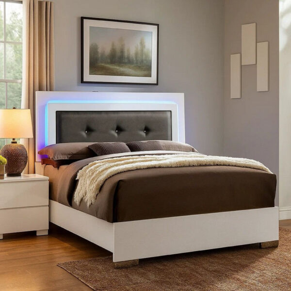1502202669911e0208402.jpeg Contemporary Full Bed with LED Trim and Lacquer Coating, White and Gray