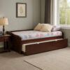 Transitional Wooden Trundle Bed with Bottom Pull Out Bedding, Brown
