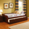 Transitional Wooden Trundle Bed with Bottom Pull Out Bedding, Brown