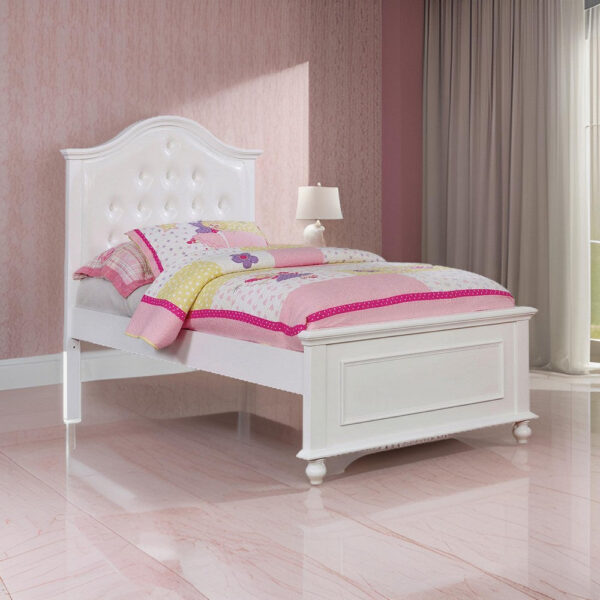 Traditional Style Full Bed with Button Tufted Camelback Headboard, White