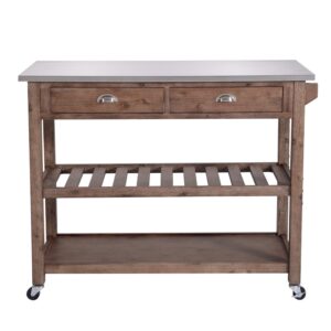 1502202669911e4610e0f.jpeg 2 Drawers Wooden Kitchen Cart with Metal Top and Casters, Gray and Brown