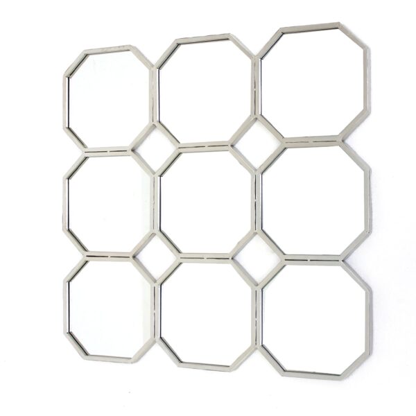 Metal Wall Mirror with Nine Connected Octagonal Mirror Shapes, Silver