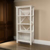 X Shape Back Bookcase with 3 Open Shelves and 1 Open Compartment, White