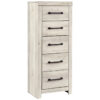 Grained 5 Drawer Wooden Chest with Bar Pull Handles, Distressed White