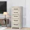Grained 5 Drawer Wooden Chest with Bar Pull Handles, Distressed White