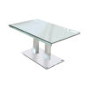 1502202669911ee5cc1f7.jpeg Metal and Glass Dining table with Dual Post Pedestal base, Chrome