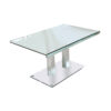 1502202669911ee74d2ac.jpeg Metal and Glass Dining table with Dual Post Pedestal base, Chrome