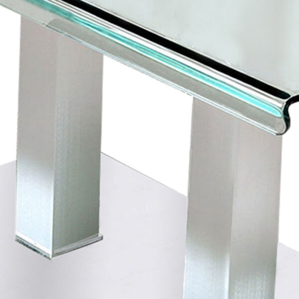 1502202669911eeab6027.jpeg Metal and Glass Dining table with Dual Post Pedestal base, Chrome