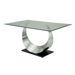 1502202669911eefd40bc.jpeg Metal and Glass Dining Table with Unique U Shape Pedestal Base, Chrome and Black