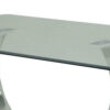 Metal and Glass Dining Table with Unique U Shape Pedestal Base, Chrome and Black