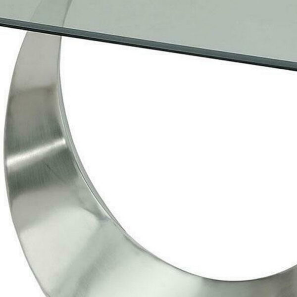 Metal and Glass Dining Table with Unique U Shape Pedestal Base, Chrome and Black