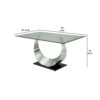 Metal and Glass Dining Table with Unique U Shape Pedestal Base, Chrome and Black