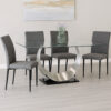 Metal and Glass Dining Table with Unique U Shape Pedestal Base, Chrome and Black