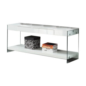 Wood and Glass TV Stand with Two Drawers, White